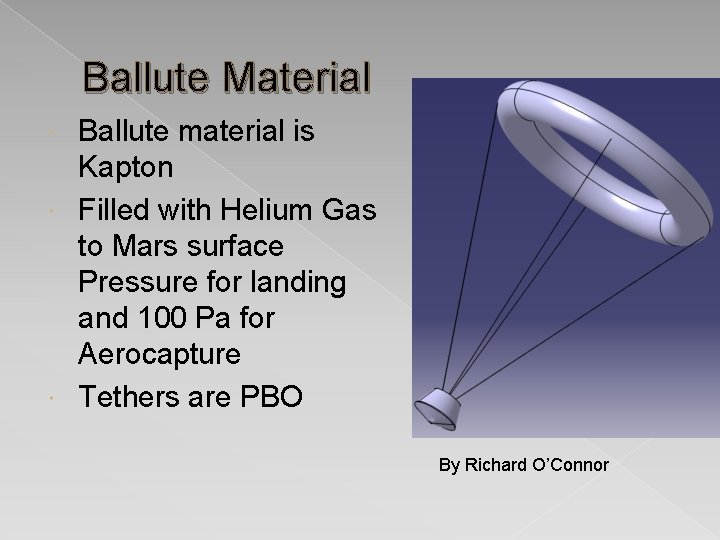 Ballute Material Ballute material is Kapton Filled with Helium Gas to Mars surface Pressure