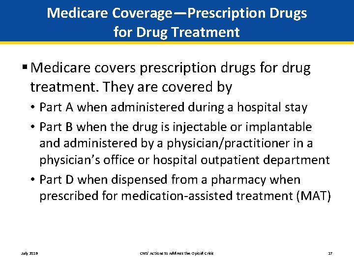 Medicare Coverage—Prescription Drugs for Drug Treatment § Medicare covers prescription drugs for drug treatment.