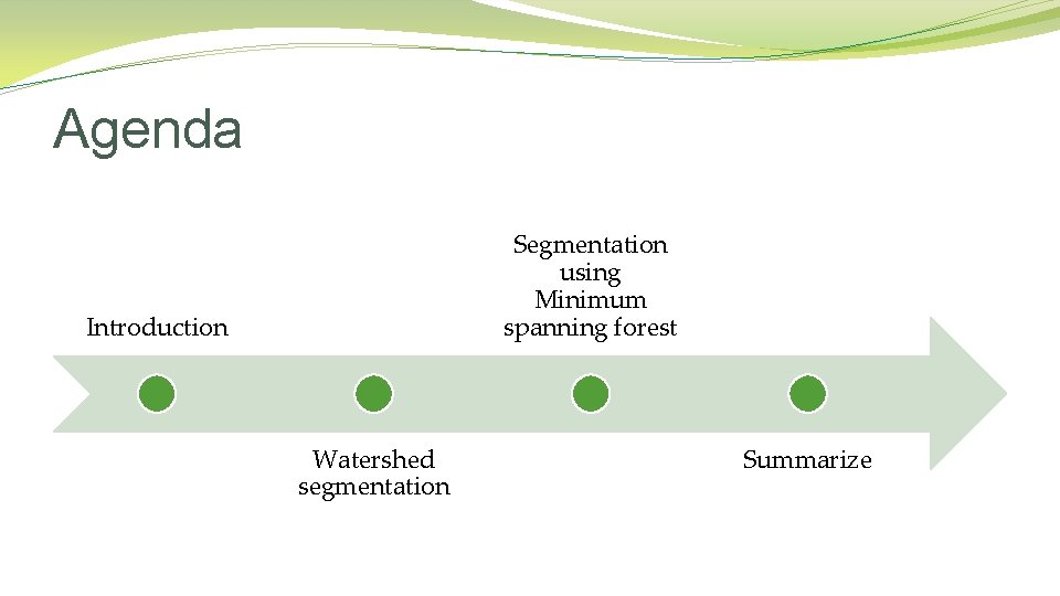 Agenda Segmentation using Minimum spanning forest Introduction Watershed segmentation Summarize Agenda Segmentation using Minimum spanning forest Introduction Watershed segmentation Summarize