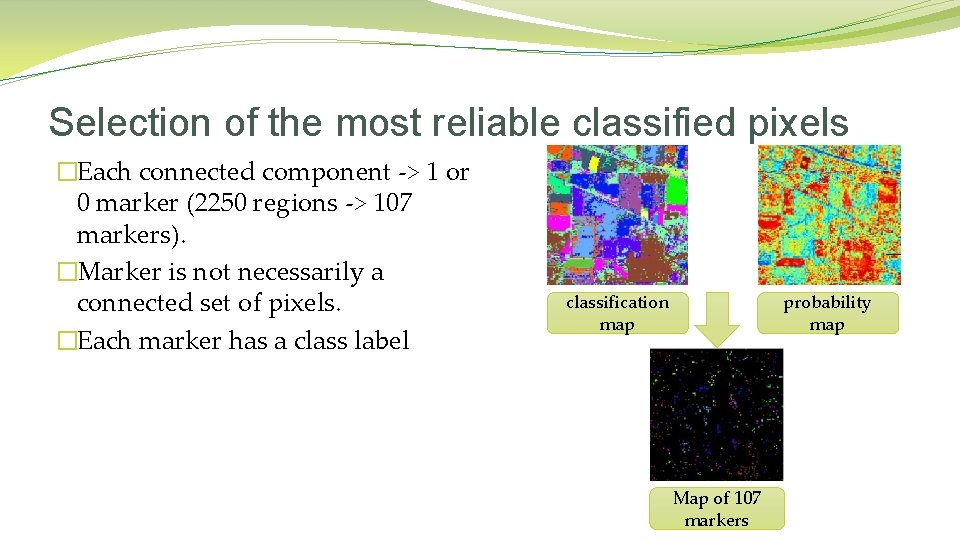 Selection of the most reliable classified pixels �Each connected component -> 1 or 0 Selection of the most reliable classified pixels �Each connected component -> 1 or 0