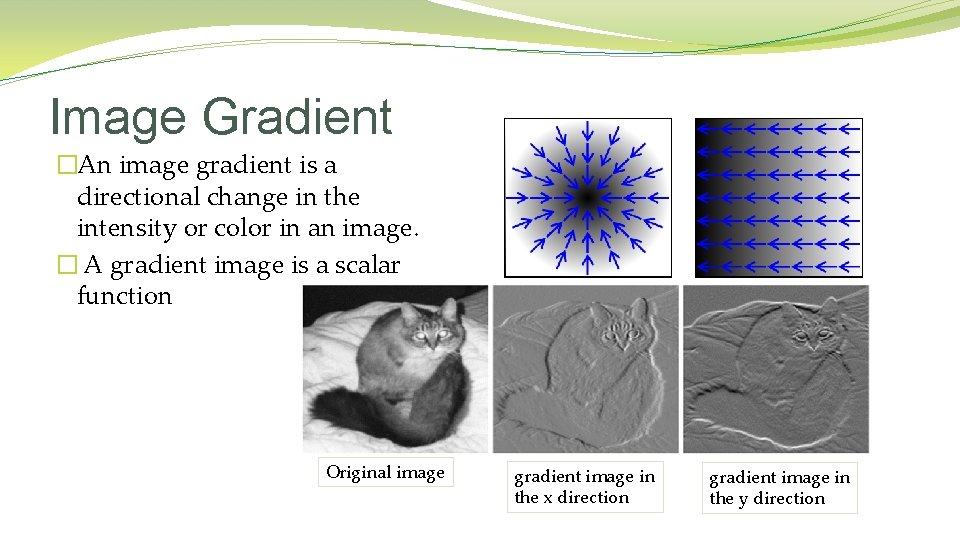Image Gradient �An image gradient is a directional change in the intensity or color Image Gradient �An image gradient is a directional change in the intensity or color