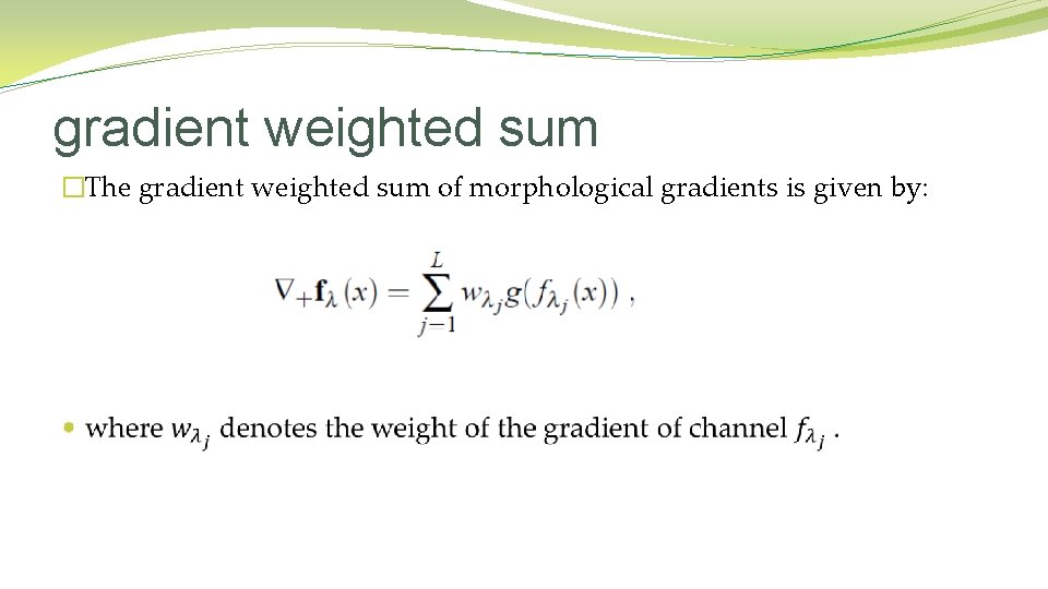 gradient weighted sum �The gradient weighted sum of morphological gradients is given by: gradient weighted sum �The gradient weighted sum of morphological gradients is given by:
