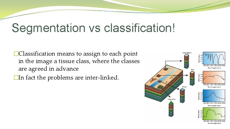 Segmentation vs classification! �Classification means to assign to each point in the image a Segmentation vs classification! �Classification means to assign to each point in the image a