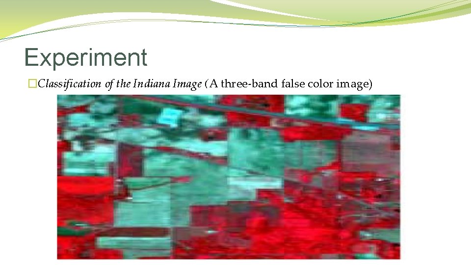 Experiment �Classification of the Indiana Image (A three-band false color image) Experiment �Classification of the Indiana Image (A three-band false color image)