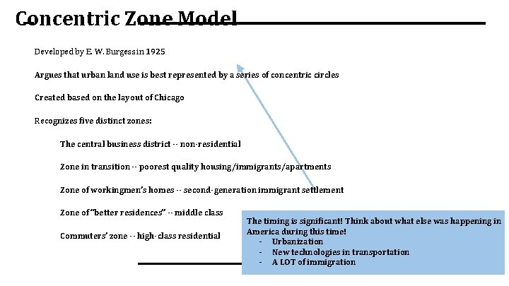 Concentric Zone Model Developed by E. W. Burgess in 1925 Argues that urban land