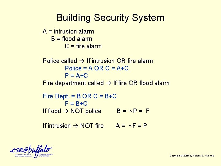Building Security System A = intrusion alarm B = flood alarm C = fire