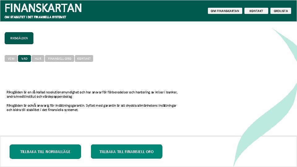 FINANSKARTAN OM STABILITET I DET FINANSIELLA SYSTEMET RIKSGÄLDEN VEM VAD HUR FINANSIELL ORO KONTAKT