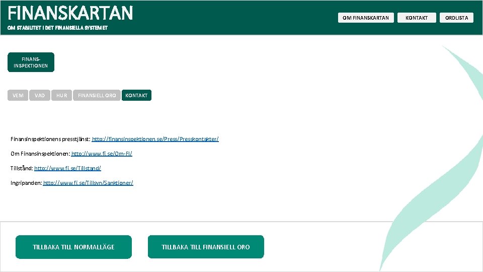 FINANSKARTAN OM STABILITET I DET FINANSIELLA SYSTEMET FINANSINSPEKTIONEN VEM VAD HUR FINANSIELL ORO KONTAKT