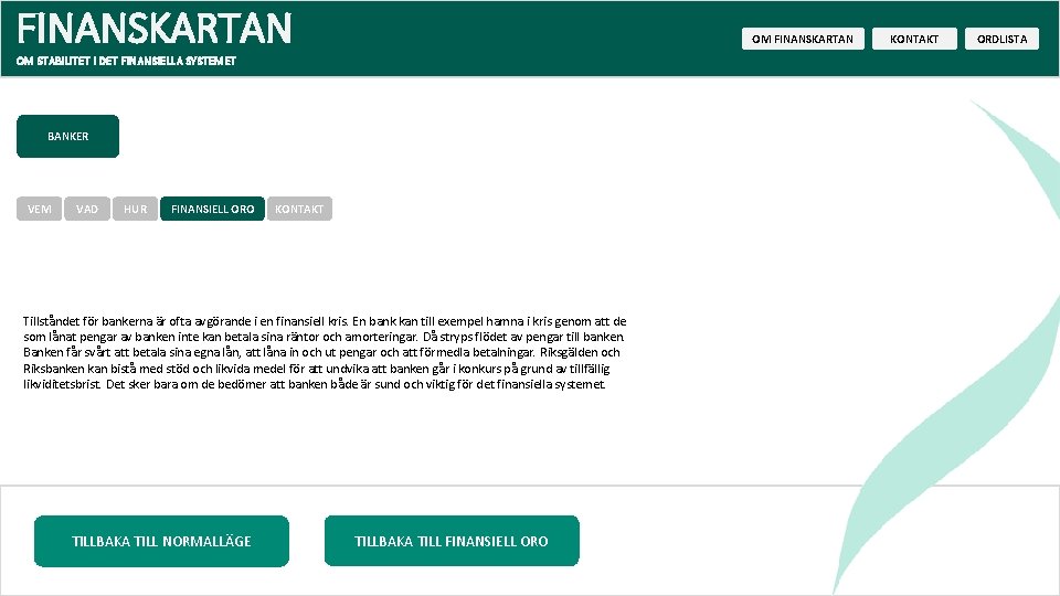 FINANSKARTAN OM STABILITET I DET FINANSIELLA SYSTEMET BANKER VEM VAD HUR FINANSIELL ORO KONTAKT