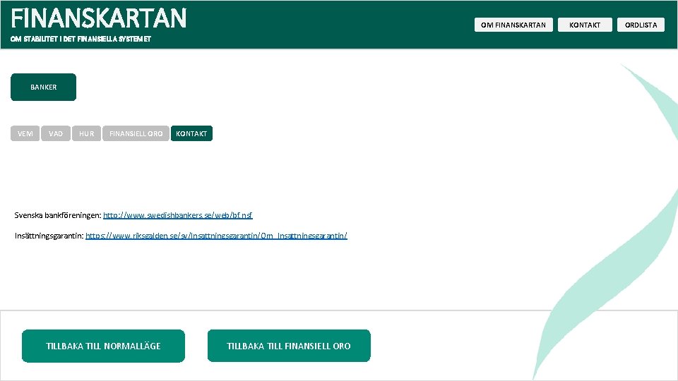 FINANSKARTAN OM STABILITET I DET FINANSIELLA SYSTEMET BANKER VEM VAD HUR FINANSIELL ORO KONTAKT