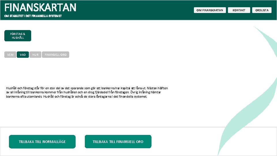 FINANSKARTAN OM STABILITET I DET FINANSIELLA SYSTEMET FÖRETAG & HUSHÅLL VEM VAD HUR FINANSIELL