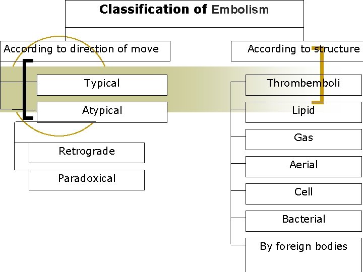 Classification of Embolism According to direction of move According to structure Typical Thrombemboli Atypical