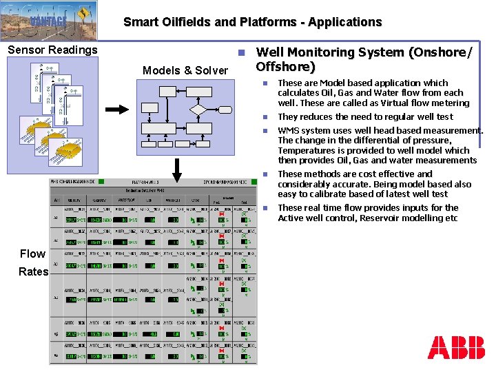 Smart Oilfields and Platforms - Applications Sensor Readings n Models & Solver Flow Rates