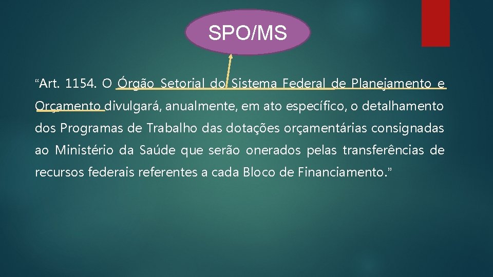 SPO/MS “Art. 1154. O Órgão Setorial do Sistema Federal de Planejamento e Orçamento divulgará,