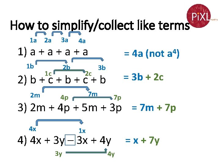 How to simplify/collect like terms 1 a 2 a 3 a 4 a 1)