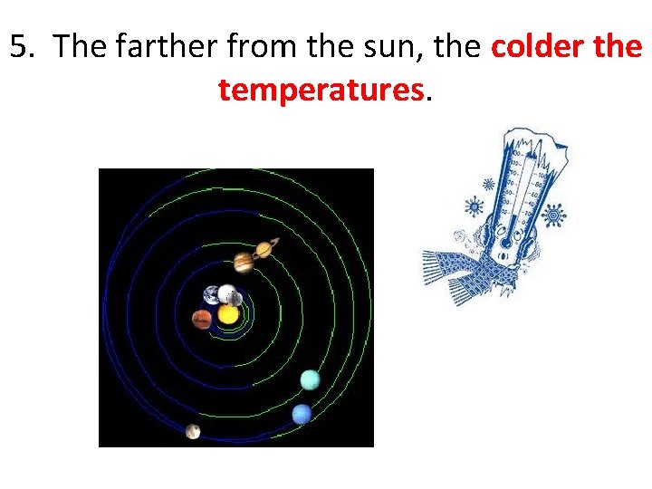 5. The farther from the sun, the colder the temperatures. 