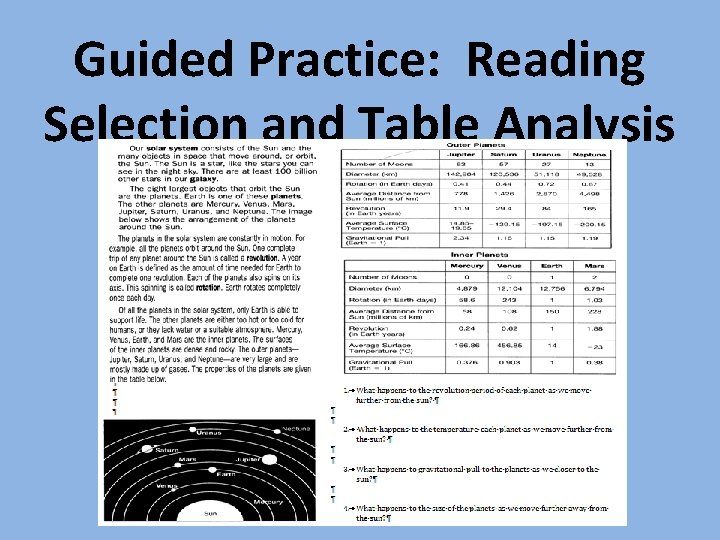 Guided Practice: Reading Selection and Table Analysis 