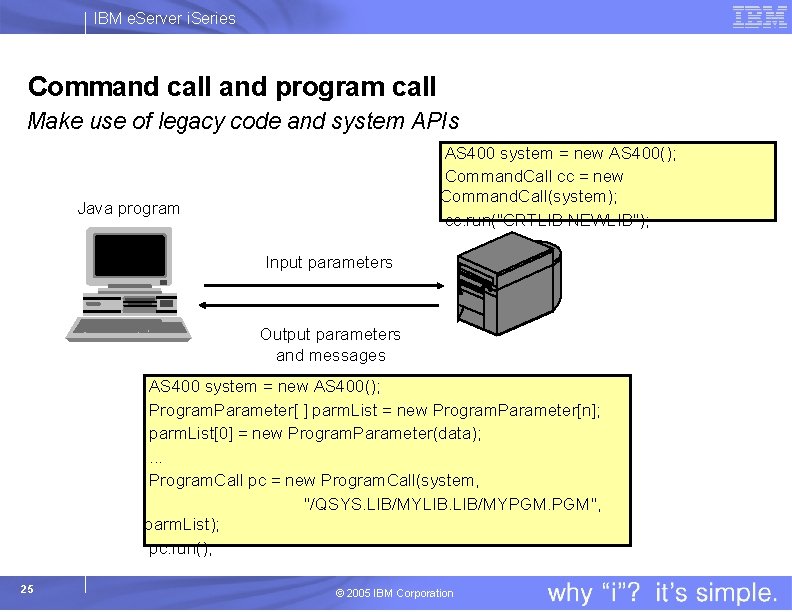 IBM e. Server i. Series Command call and program call Make use of legacy