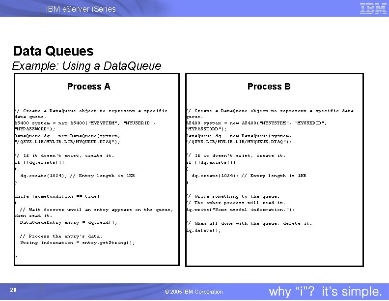 IBM e. Server i. Series Data Queues Example: Using a Data. Queue Process A