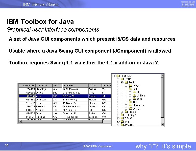 IBM e. Server i. Series IBM Toolbox for Java Graphical user interface components A