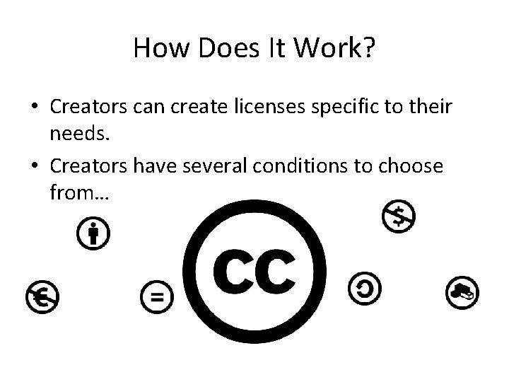 How Does It Work? • Creators can create licenses specific to their needs. •