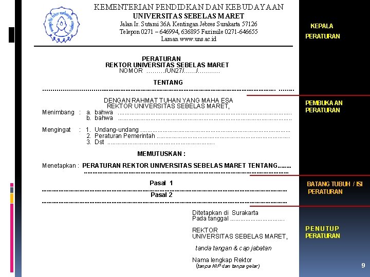  KEMENTERIAN PENDIDKAN DAN KEBUDAYAAN UNIVERSITAS SEBELAS MARET Jalan Ir. Sutami 36 A Kentingan