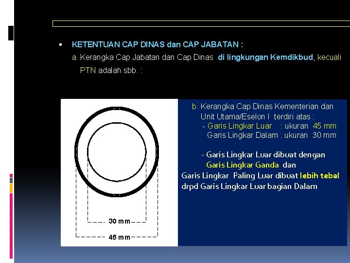  KETENTUAN CAP DINAS dan CAP JABATAN : a. Kerangka Cap Jabatan dan Cap