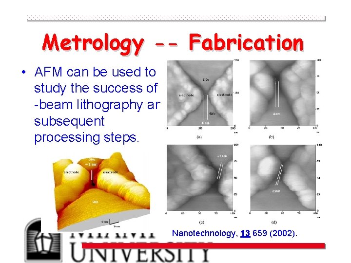 Metrology -- Fabrication • AFM can be used to study the success of e