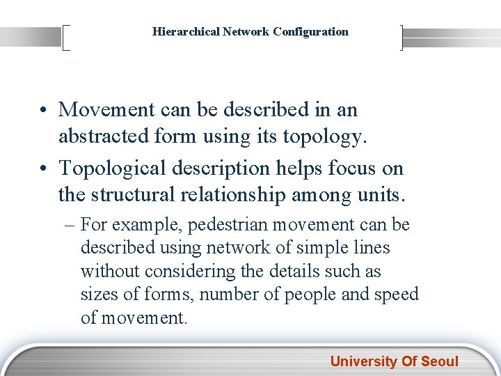 Hierarchical Network Configuration • Movement can be described in an abstracted form using its