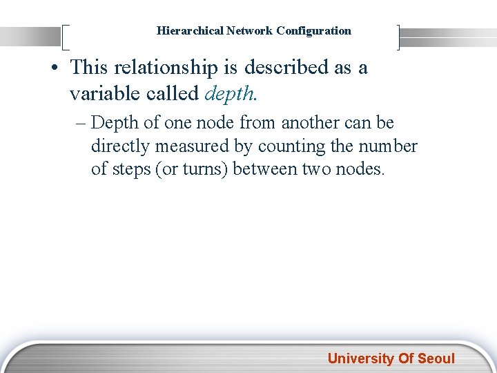 Hierarchical Network Configuration • This relationship is described as a variable called depth. –