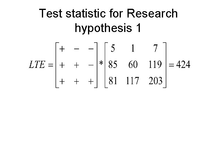 Test statistic for Research hypothesis 1 