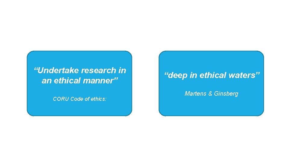 “Undertake research in an ethical manner” CORU Code of ethics: “deep in ethical waters”