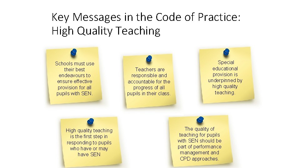Key Messages in the Code of Practice: High Quality Teaching Schools must use their
