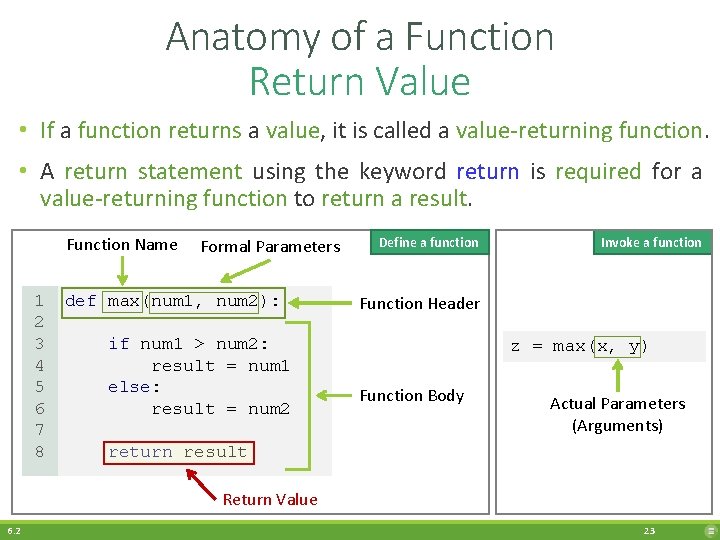 Anatomy of a Function Return Value • If a function returns a value, it