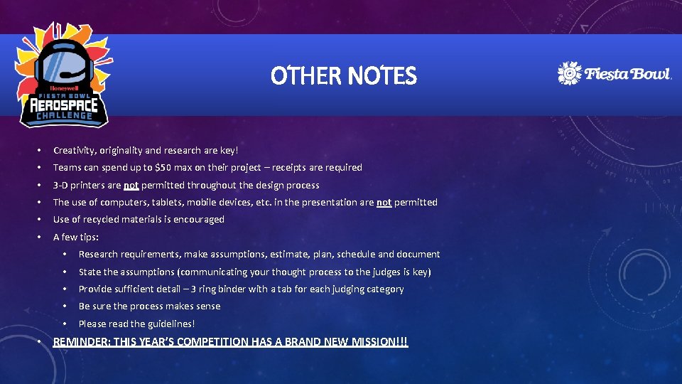 OTHER NOTES • Creativity, originality and research are key! • Teams can spend up