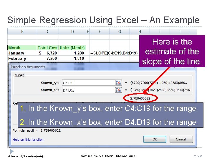 Simple Regression Using Excel – An Example Here is the estimate of the slope