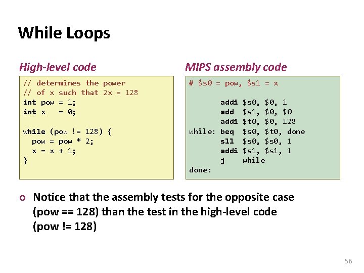 Carnegie Mellon While Loops High-level code // determines the power // of x such