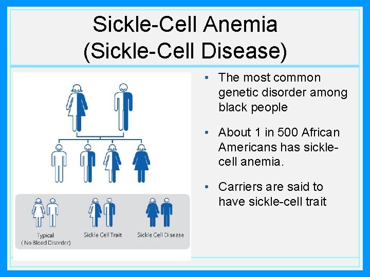 Sickle-Cell Anemia (Sickle-Cell Disease) • The most common genetic disorder among black people •