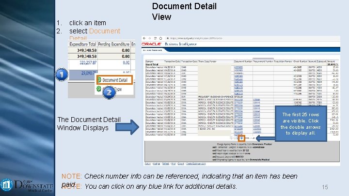 1. 2. click an item select Document Detail The Document Detail Window Displays Document