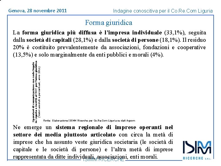 Titolo Genova, 1428 dell’argomento novembre Roma, giugno 2011 Indagine conoscitiva per il Co. Re.