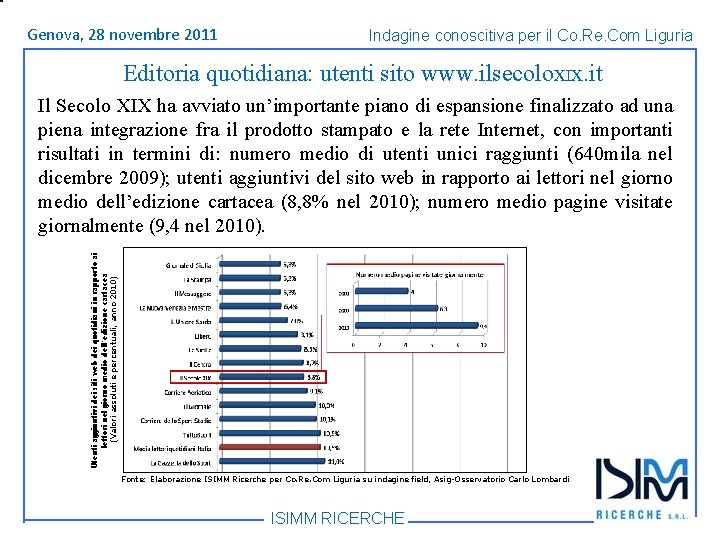 Titolo Genova, 1428 dell’argomento novembre Roma, giugno 2011 Indagine conoscitiva per il Co. Re.