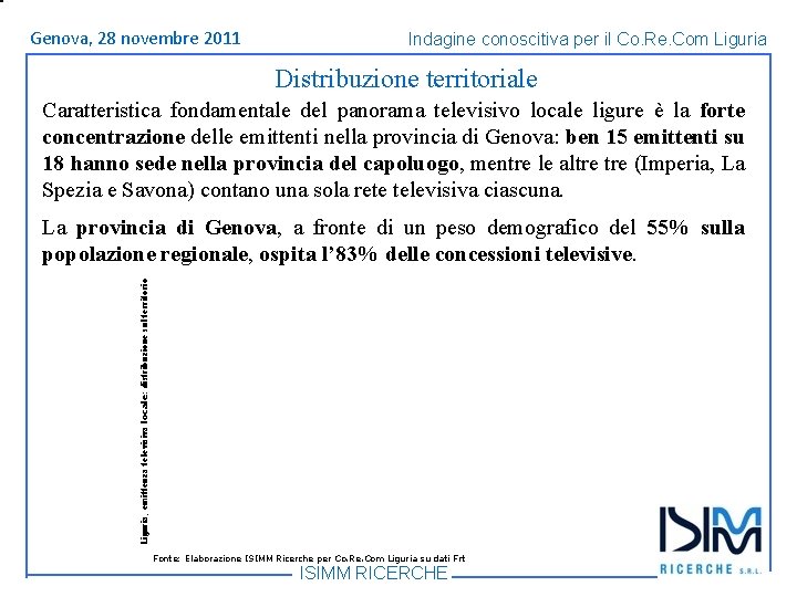 Titolo Genova, 1428 dell’argomento novembre Roma, giugno 2011 Indagine conoscitiva per il Co. Re.