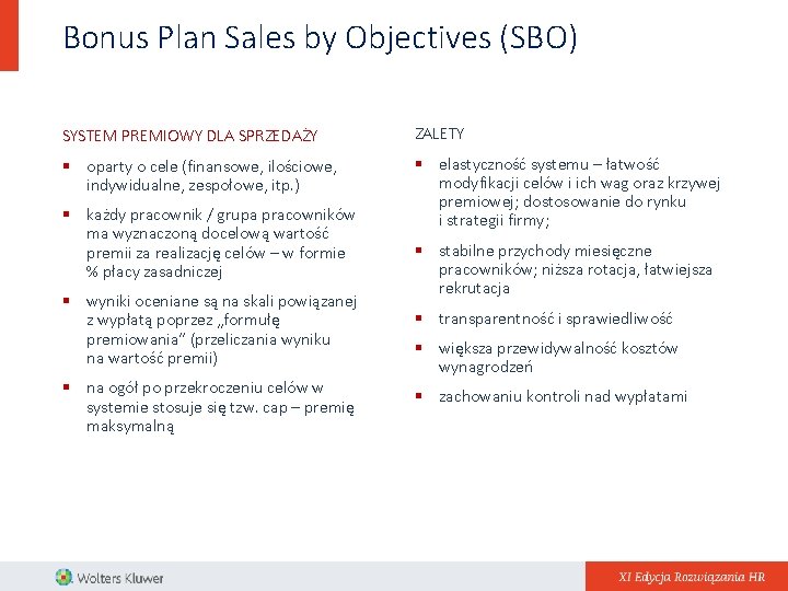 Bonus Plan Sales by Objectives (SBO) SYSTEM PREMIOWY DLA SPRZEDAŻY ZALETY § oparty o