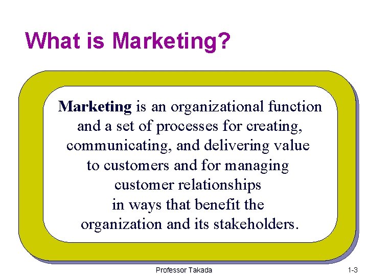 What is Marketing? Marketing is an organizational function and a set of processes for