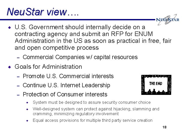 Neu. Star view…. U. S. Government should internally decide on a contracting agency and