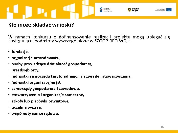 Kto może składać wnioski? W ramach konkursu o dofinansowanie realizacji projektu mogą ubiegać się