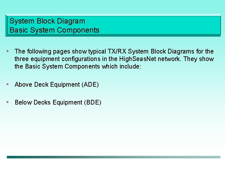 System Block Diagram Basic System Components • The following pages show typical TX/RX System