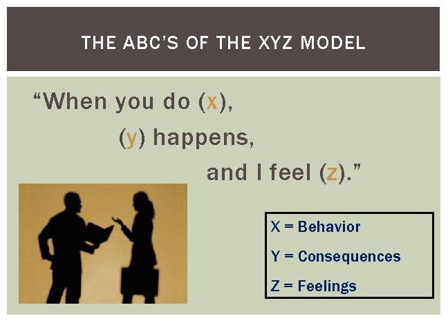 THE ABC’S OF THE XYZ MODEL “When you do (x), (y) happens, and I