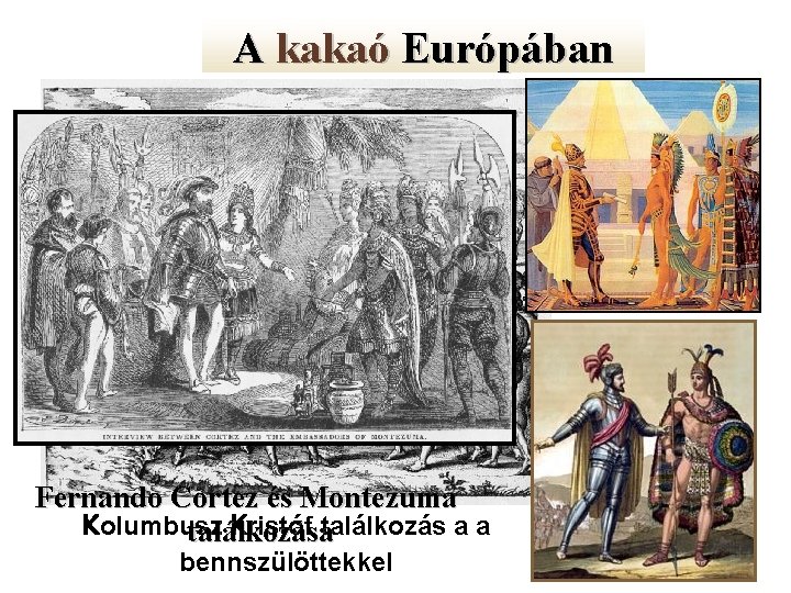 A kakaó Európában Fernando Cortez és Montezuma Kolumbusz Kristóf találkozás a a találkozása bennszülöttekkel