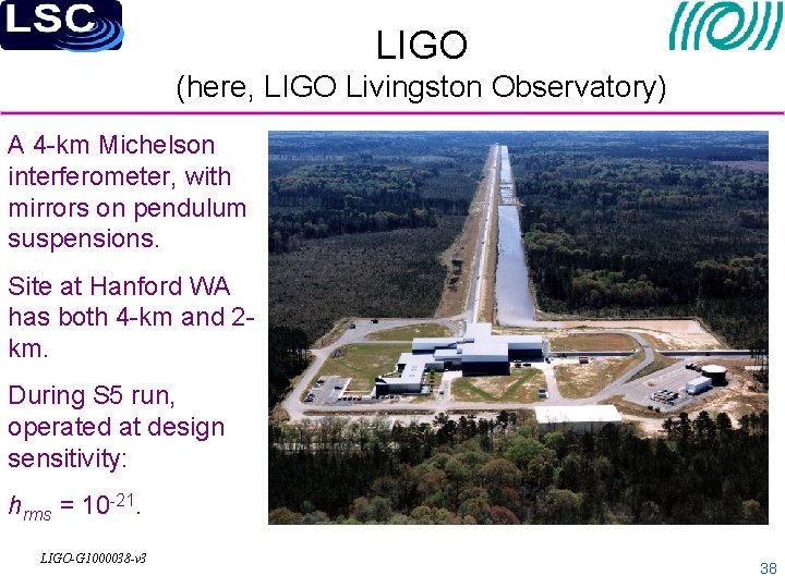 LIGO (here, LIGO Livingston Observatory) A 4 -km Michelson interferometer, with mirrors on pendulum
